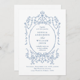 Invitación Boda de código QR azul verdoso y ornato victoriano