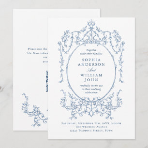 Invitación Boda de código QR azul verdoso y ornato victoriano