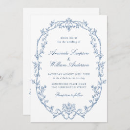 Invitación Boda de código QR azul verdoso y ornato victoriano