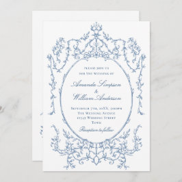 Invitación Boda de código QR azul verdoso y ornato victoriano
