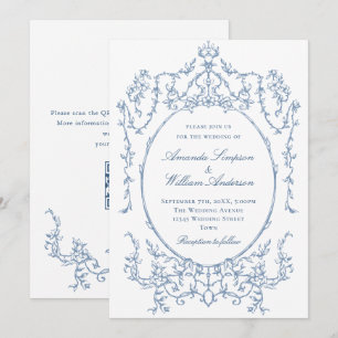 Invitación Boda de código QR azul verdoso y ornato victoriano