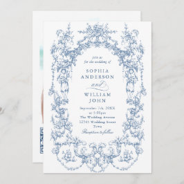 Invitación Boda de código QR azul verdoso y ornato victoriano
