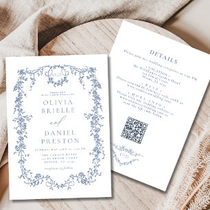 Invitación Boda de código QR azul y agitado de Victoria