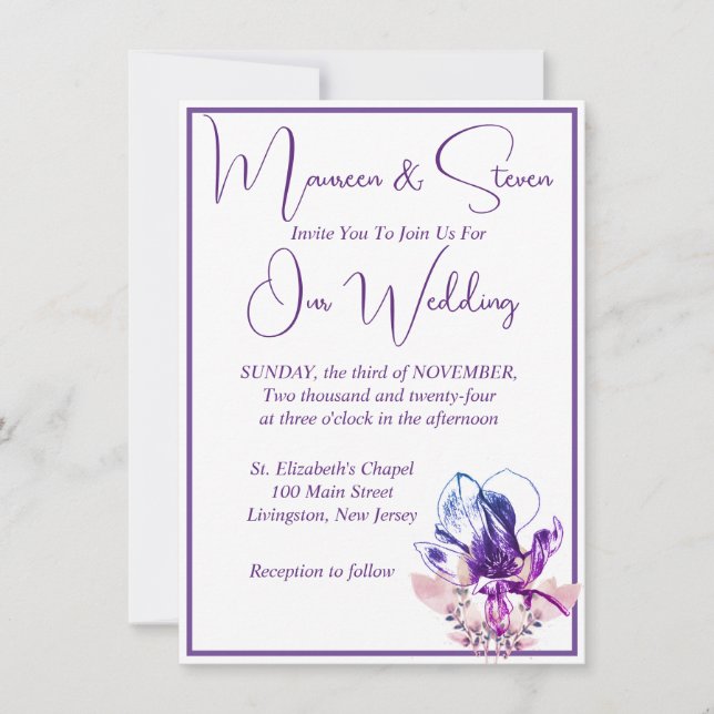 Invitación Boda de código QR blanco elegante para orquídeas (Anverso)