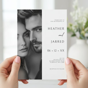 Invitación Boda de código QR blanco y negro de fotografía lat