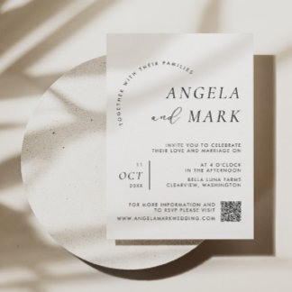 Invitación Boda de código QR blanco y negro Minimalista moder