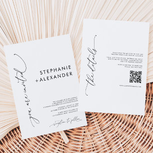 Invitación Boda de código QR blanco y negro Minimalista moder