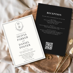 Invitación Boda de código QR blanco y negro todo en uno