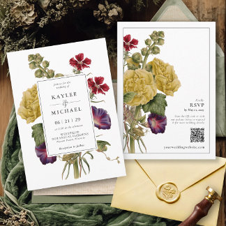 Invitación Boda de código QR botánico floral vintage simple