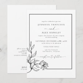 Invitación Boda de código QR botánico moderno en blanco negro