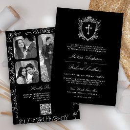 Invitación Boda de código QR católico-negro victoriano