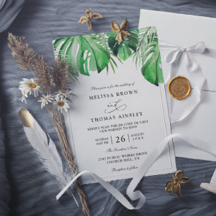 Invitación Boda de Código QR Chic de Hoja de Palma de Acuarel