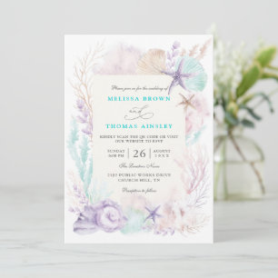 Invitación Boda de código QR Chic Océano Turquesa Lavanda