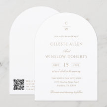 Boda de código QR clásico con monograma en oro vin