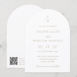 Invitación Boda de código QR clásico con monograma en oro vin