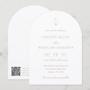 Invitación Boda de código QR clásico con monograma en oro vin