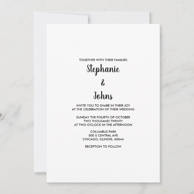 Invitación Boda de código QR Clásico Mínimo Blanco Negro 2024 (Anverso)
