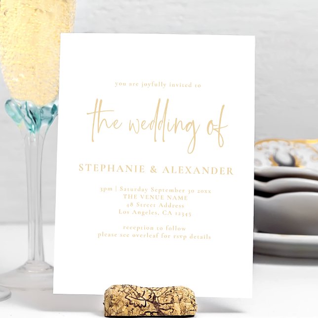 Invitación Boda de código QR con escritura de oro de Champagn (Subido por el creador)