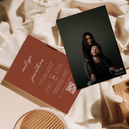 Invitación Boda de código QR con escritura moderna de terraco