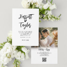 Invitación Boda de código QR con escritura romántica y de cor