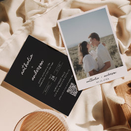 Invitación Boda de código QR con escritura simple moderna de