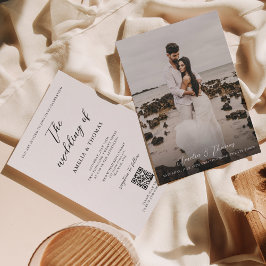 Invitación Boda de código QR con escritura simple y elegante