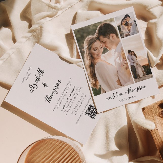 Invitación Boda de código QR con escritura simple y elegante (Subido por el creador)
