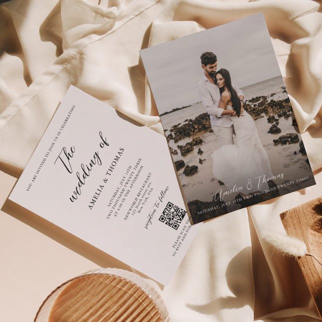 Invitación Boda de código QR con escritura simple y elegante (Subido por el creador)