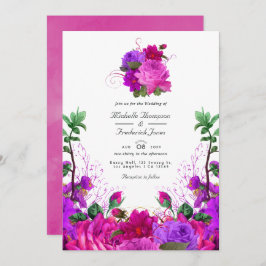 Invitación Boda de código QR con flor púrpura y fucsia
