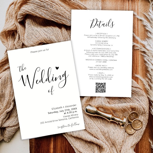 Invitación Boda de código QR con guión cardiaco de caligrafía (Subido por el creador)