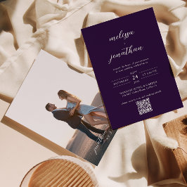 Invitación Boda de código QR con guión gráfico púrpura de Plu