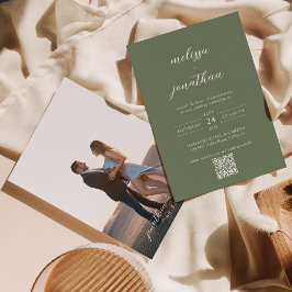Invitación Boda de código QR con guión verde profundo