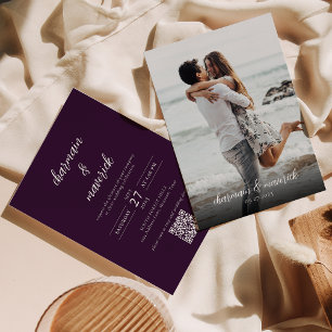 Invitación Boda de código QR con guión violeta simple