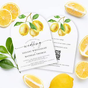 Invitación Boda de código QR de acuarela de cítricos limón