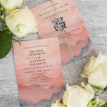 Invitación Boda de código QR de acuarela de color de la marea<br><div class="desc">Cuando se trata de bodas de papelería, los estilos de los bosques desprenden la temática para una noche mágica o un fin de semana boda entero en las montañas. Este boda rústico presenta un diseño de inspiración montañesa con un fondo montañoso de color acuático y pinos. Código QR en la...</div>