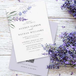Invitación Boda de código QR de acuarela romántica de lavanda
