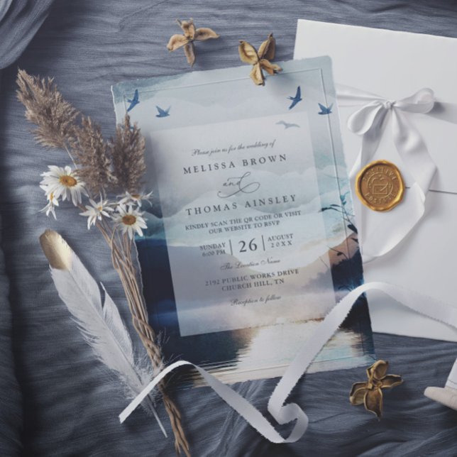 Invitación Boda de código QR de acuarela rústica de lago de m (Subido por el creador)