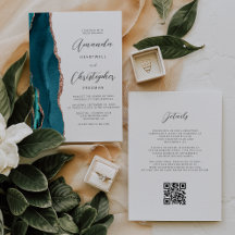 Boda de código QR de ágata dorada rosa azul verde