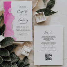 Boda de código QR de ágata plateada rosa moderna