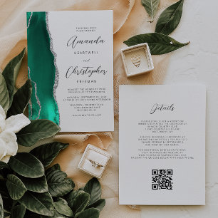 Invitación Boda de código QR de Agate de Plata Verde Seafoam