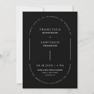Invitación Boda de código QR de arco mínimo blanco y negro