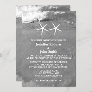 Invitación Boda de código QR de Black White Beach Photo Starf