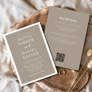 Invitación Boda de código QR de Boho de Taupe All in One