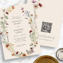 Invitación Boda de código QR de Boho Floral