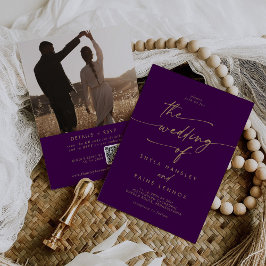 Invitación Boda de código QR de Boho Moda Gold y Purple Photo