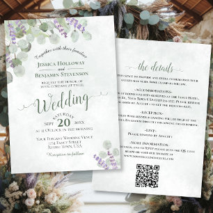 Invitación Boda de código QR de Boho Rústico Eucalyptus y Lav