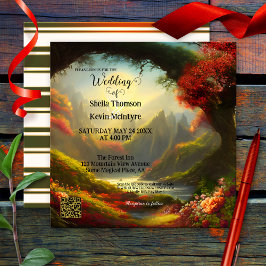 Invitación Boda de código QR de bosque encantado mágico