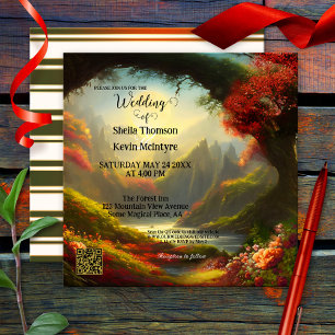 Invitación Boda de código QR de bosque encantado mágico