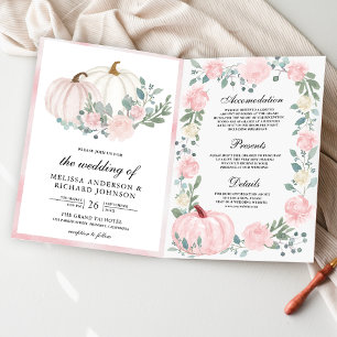 Invitación Boda de código QR de calabaza floral rosa rubor