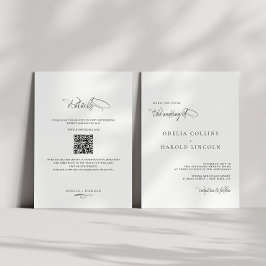Invitación Boda de código QR de caligrafía blanca negra minim